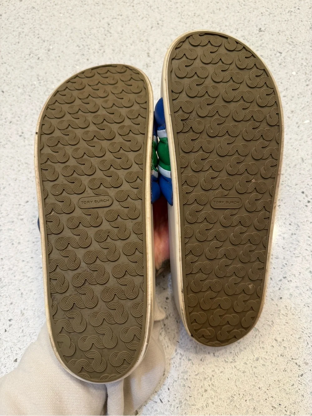 Tory Burch Blue, Green & White Padded Slide Sandals